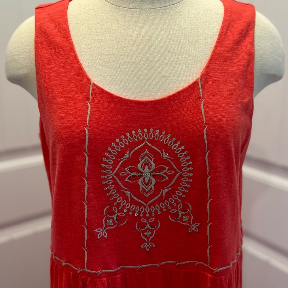 J Jill Embroidered Beaded Sequin Maxi Coral Dress Size M - Picture 2 of 11